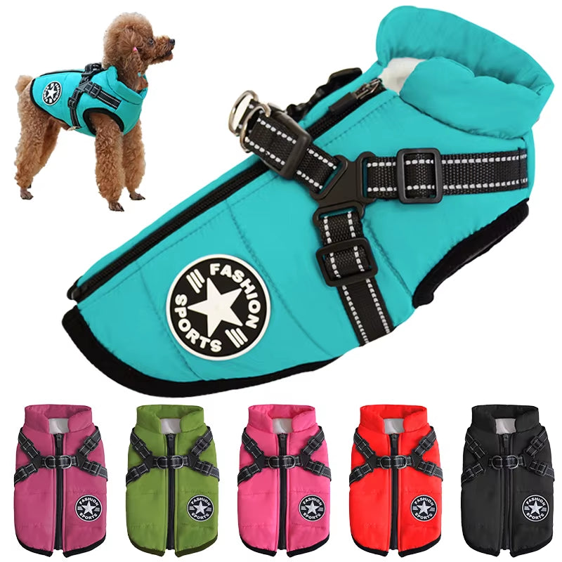 Waterproof Warm Dog Jacket Vest Winter Dog Clothes with Harness French-Bulldog Coat Pet Costume for Small Large Dogs Chihuahua