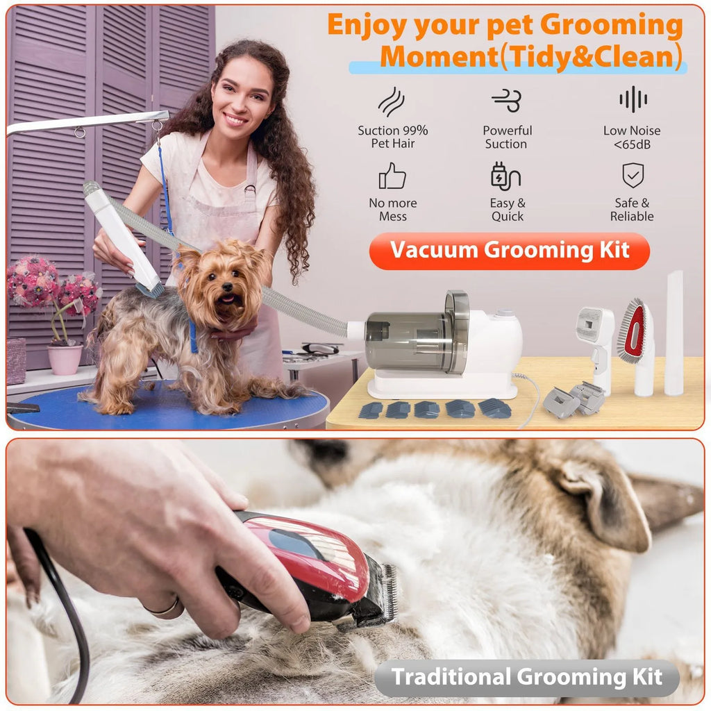 Pet Grooming Tools Vacuum Suction Electronic Pet Hair Professional Grooming Kit Clippers for Cats Dog Brush