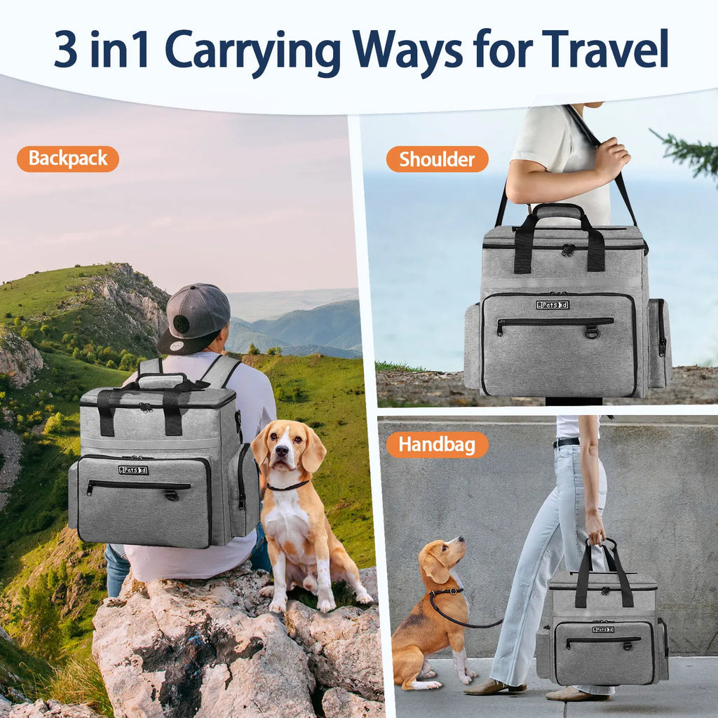 Outdoor Dog Organizer Bag with Bowl Set Traveling Storage Bag Large Multi-Function Pockets Pet Food Container Backpack
